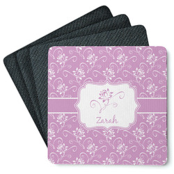 Lotus Flowers Square Rubber Backed Coasters - Set of 4 (Personalized)