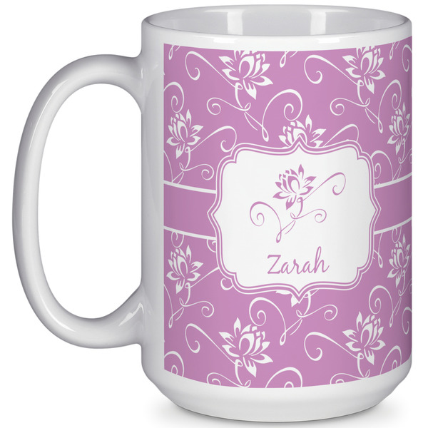 Custom Lotus Flowers 15 Oz Coffee Mug - White (Personalized)
