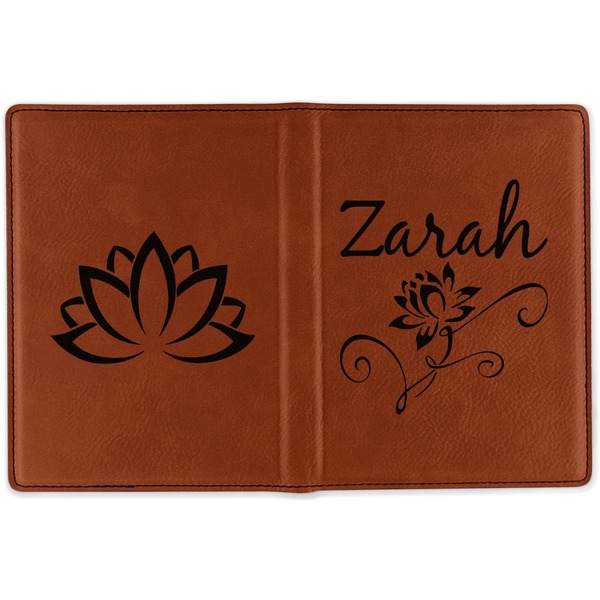 Lotus Flowers Cognac Leather Passport Holder Outside Double Sided - Apvl