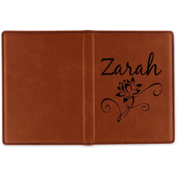 Lotus Flowers Cognac Leather Passport Holder Outside Single Sided - Apvl