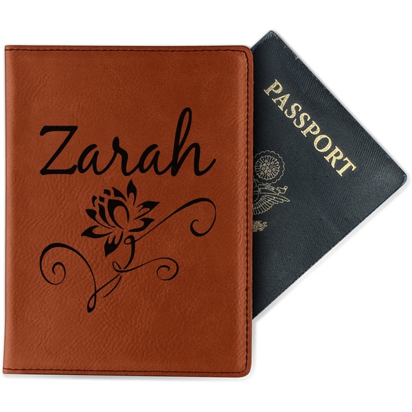 Custom Lotus Flowers Passport Holder - Faux Leather - Double Sided (Personalized)
