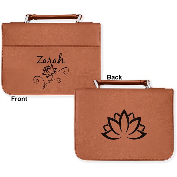 Lotus Flowers Cognac Leatherette Bible Covers - Large Double Sided Apvl