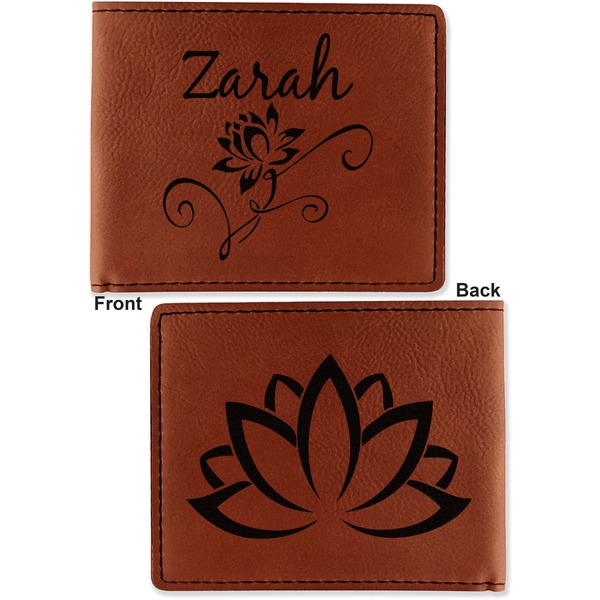 Lotus Flowers Cognac Leatherette Bifold Wallets - Front and Back