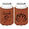 Lotus Flowers Cognac Leatherette Can Sleeve - Double Sided Front and Back