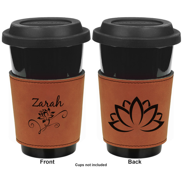 Lotus Flowers Cognac Leatherette Mug Sleeve - Double Sided Apvl