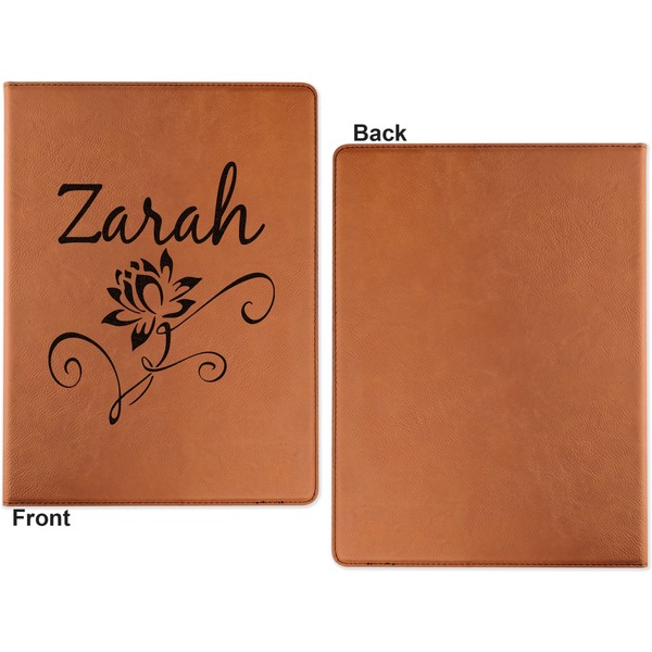Lotus Flowers Cognac Leatherette Portfolios with Notepad - Large - Single Sided - Apvl