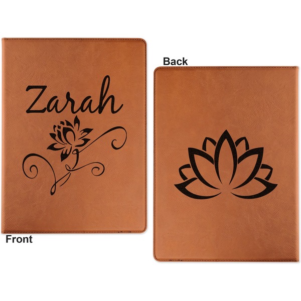 Lotus Flowers Cognac Leatherette Portfolios with Notepad - Small - Double Sided- Apvl