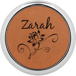 Lotus Flowers Leatherette Round Coaster w/ Silver Edge - Single or Set (Personalized)