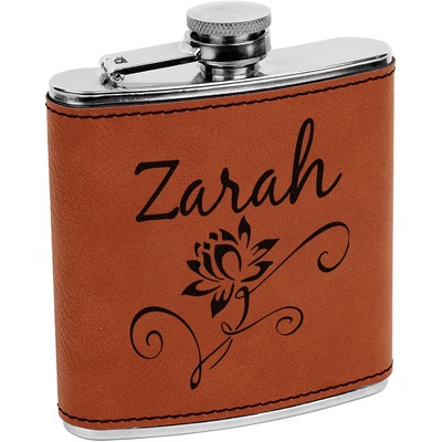 Lotus Flowers Leatherette Wrapped Stainless Steel Flask (Personalized)