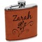 Lotus Flowers Cognac Leatherette Wrapped Stainless Steel Flask
