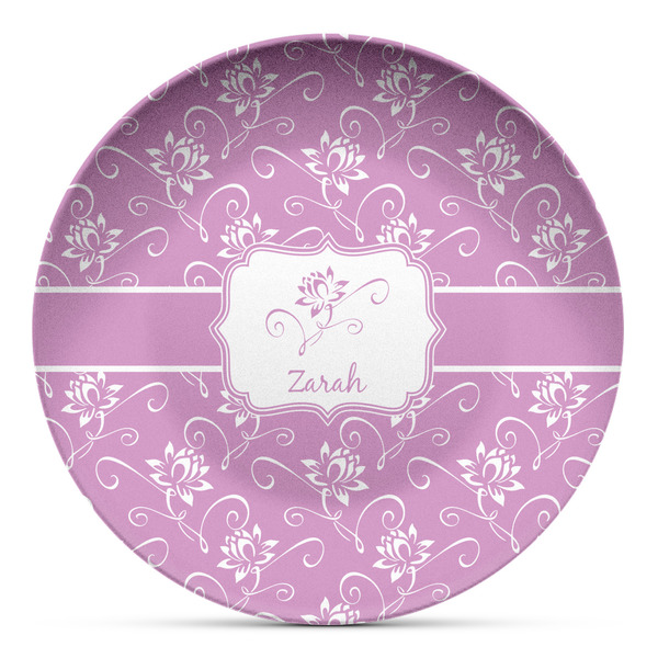Custom Lotus Flowers Microwave Safe Plastic Plate - Composite Polymer (Personalized)