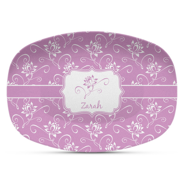 Custom Lotus Flowers Plastic Platter - Microwave & Oven Safe Composite Polymer (Personalized)