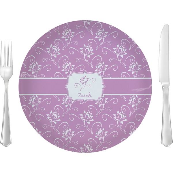 Custom Lotus Flowers 10" Glass Lunch / Dinner Plates - Single or Set (Personalized)