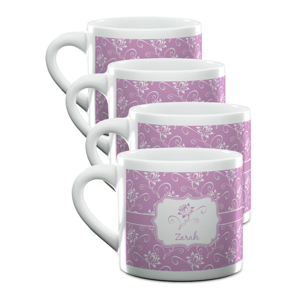 Custom Lotus Flowers Double Shot Espresso Cups - Set of 4 (Personalized)