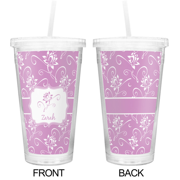 Lotus Flowers Double Wall Tumbler with Straw - Approval