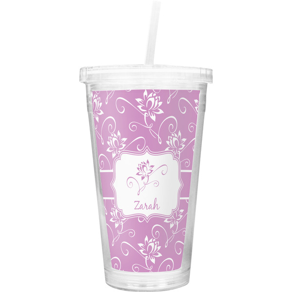 Custom Lotus Flowers Double Wall Tumbler with Straw (Personalized)