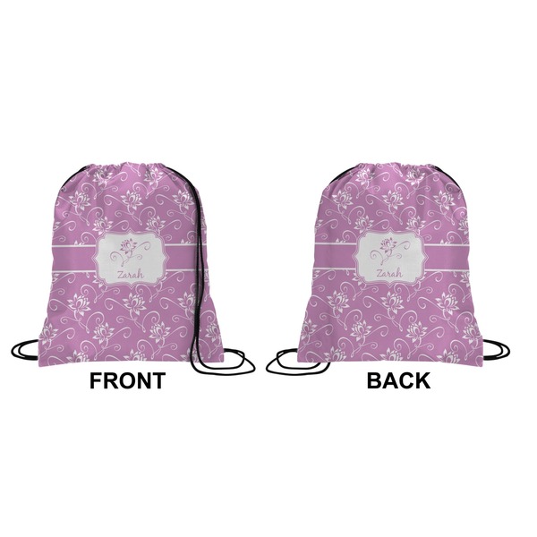 Lotus Flowers Drawstring Backpack Front & Back Medium