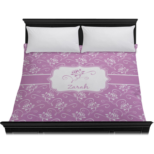 Lotus Flowers Duvet Cover - King - On Bed - No Prop
