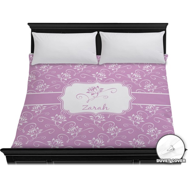 Custom Lotus Flowers Duvet Cover - King (Personalized)