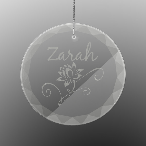 Custom Lotus Flowers Engraved Glass Ornament - Round (Personalized)