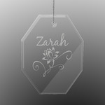 Lotus Flowers Engraved Glass Ornament - Octagon (Personalized)