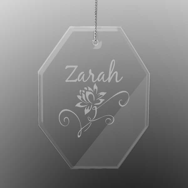 Custom Lotus Flowers Engraved Glass Ornament - Octagon (Personalized)