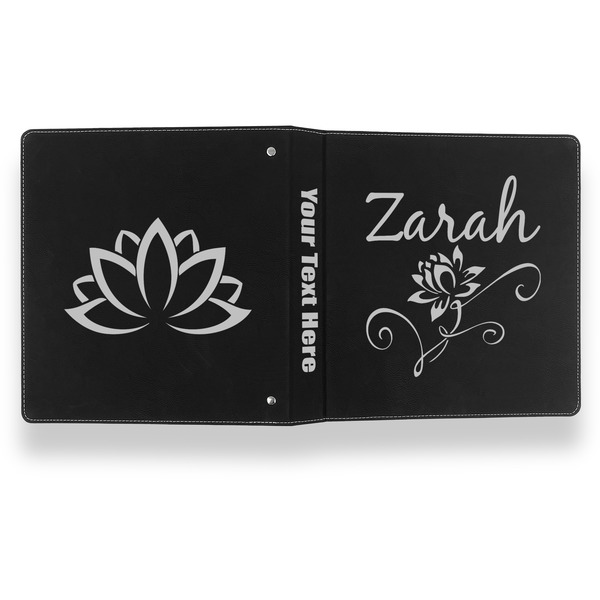 Lotus Flowers Leather Binder - 1" - Black- Back Spine Front View