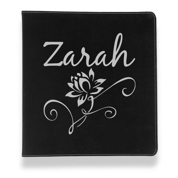 Lotus Flowers Leather Binder - 1" - Black - Front View