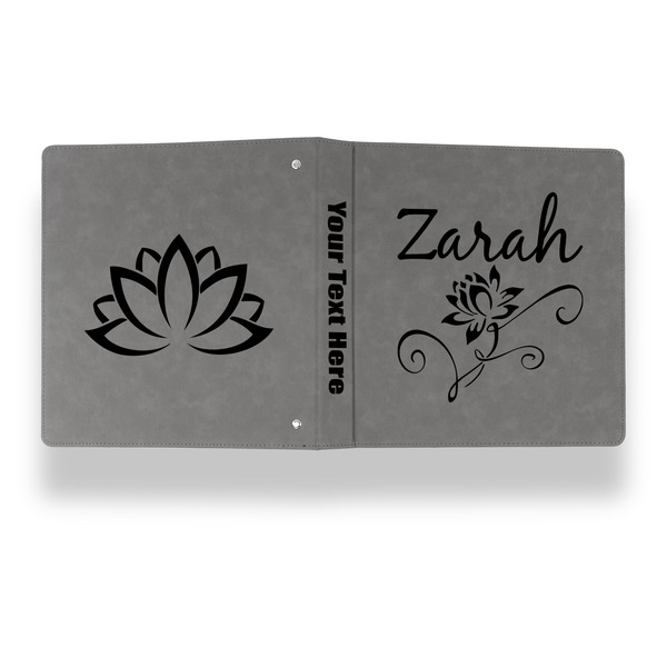 Lotus Flowers Leather Binder - 1" - Grey - Back Spine Front View