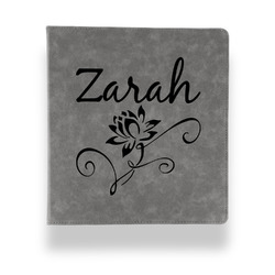 Lotus Flowers Leather Binder - 1" - Grey (Personalized)