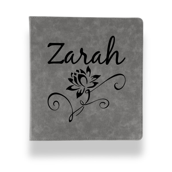 Lotus Flowers Leather Binder - 1" - Grey - Front View