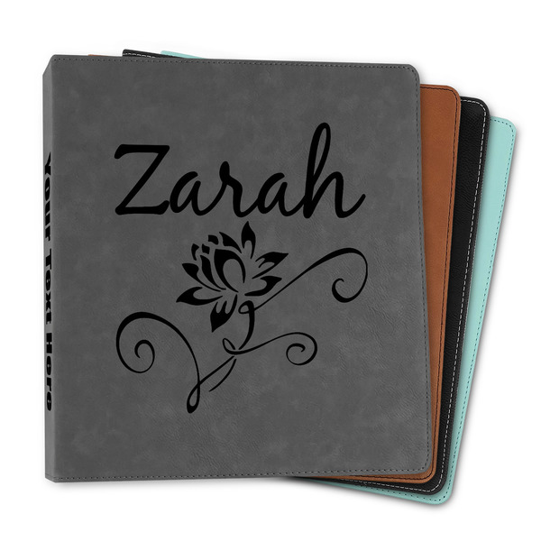 Custom Lotus Flowers Leather Binder - 1" (Personalized)