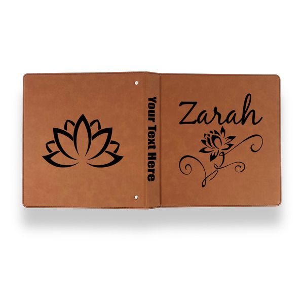 Lotus Flowers Leather Binder - 1" - Rawhide - Back Spine Front View