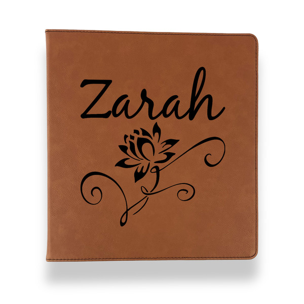 Custom Lotus Flowers Leather Binder - 1" - Rawhide (Personalized)