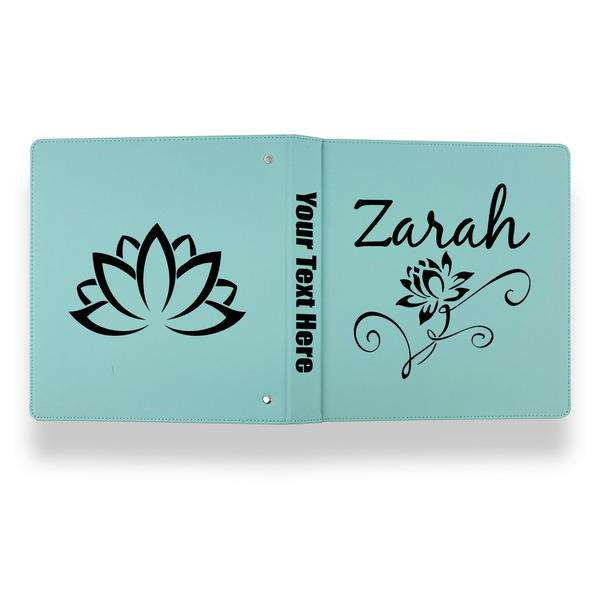 Lotus Flowers Leather Binder - 1" - Teal - Back Spine Front View