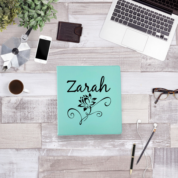 Lotus Flowers Leather Binder - 1" - Teal - Lifestyle View