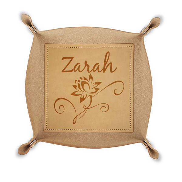 Custom Lotus Flowers Genuine Leather Dice Tray (Personalized)