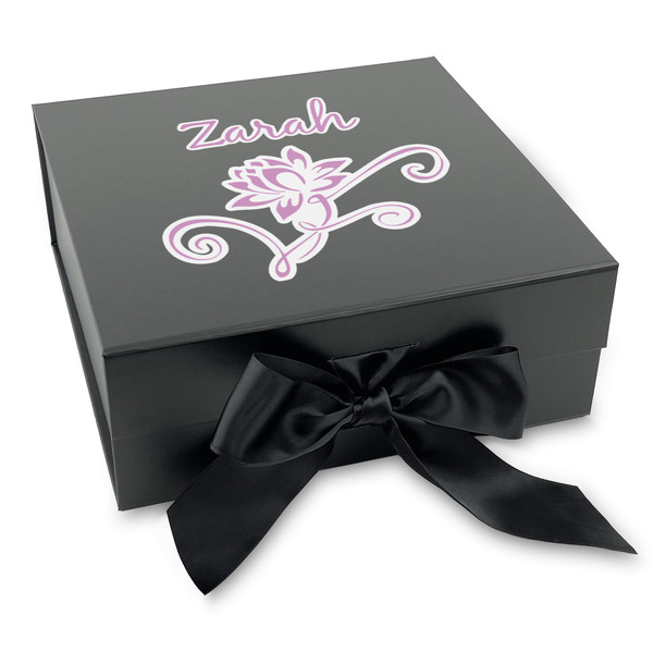 Custom Lotus Flowers Gift Box with Magnetic Lid - Black (Personalized)