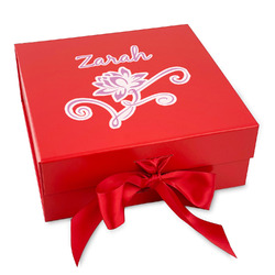Lotus Flowers Gift Box with Magnetic Lid - Red (Personalized)