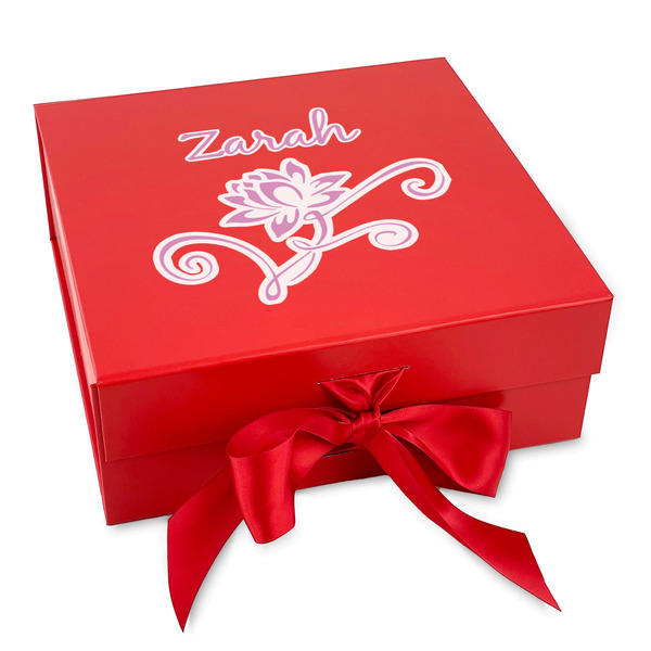 Custom Lotus Flowers Gift Box with Magnetic Lid - Red (Personalized)
