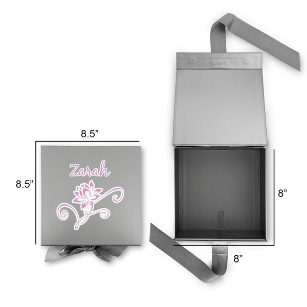 Lotus Flowers Gift Boxes with Magnetic Lid - Silver - Open & Closed