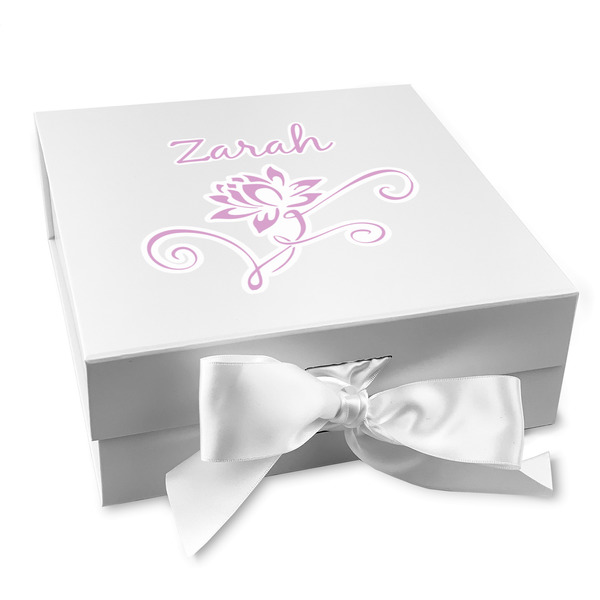 Custom Lotus Flowers Gift Box with Magnetic Lid - White (Personalized)