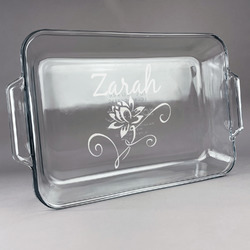 Lotus Flowers Glass Baking Dish with Truefit Lid - 13in x 9in (Personalized)