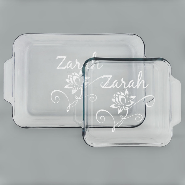 Custom Lotus Flowers Set of Glass Baking & Cake Dish - 13in x 9in & 8in x 8in (Personalized)