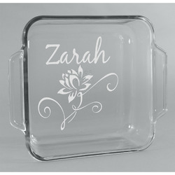Lotus Flowers Glass Cake Dish - 8in x 8in (Personalized)