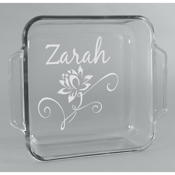 Custom Lotus Flowers Glass Cake Dish - 8in x 8in (Personalized)