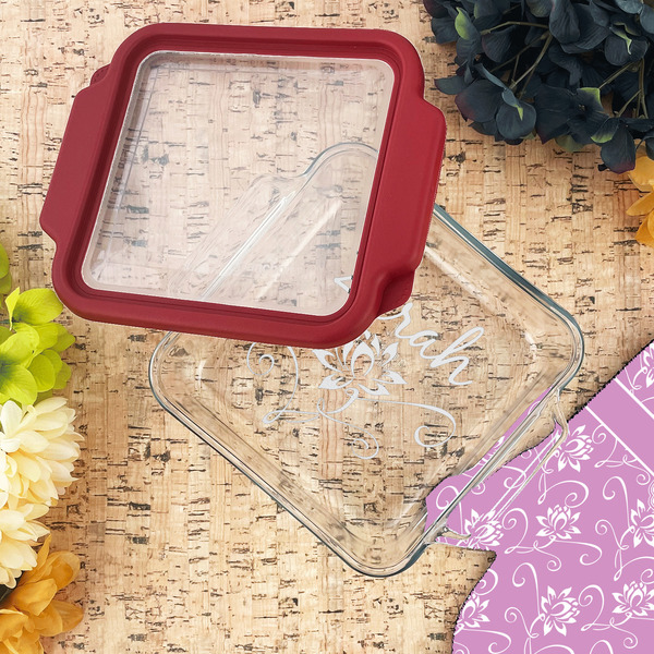 Lotus Flowers Glass Cake Dish - LIFESTYLE (8x8)