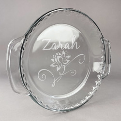 Lotus Flowers Glass Pie Dish - 9.5in Round (Personalized)