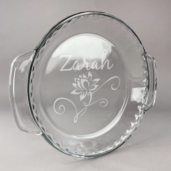 Custom Lotus Flowers Glass Pie Dish - 9.5in Round (Personalized)