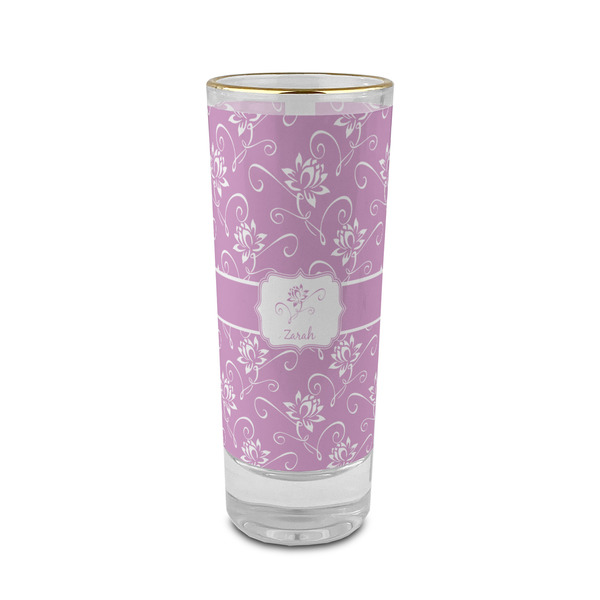 Custom Lotus Flowers 2 oz Shot Glass -  Glass with Gold Rim - Set of 4 (Personalized)